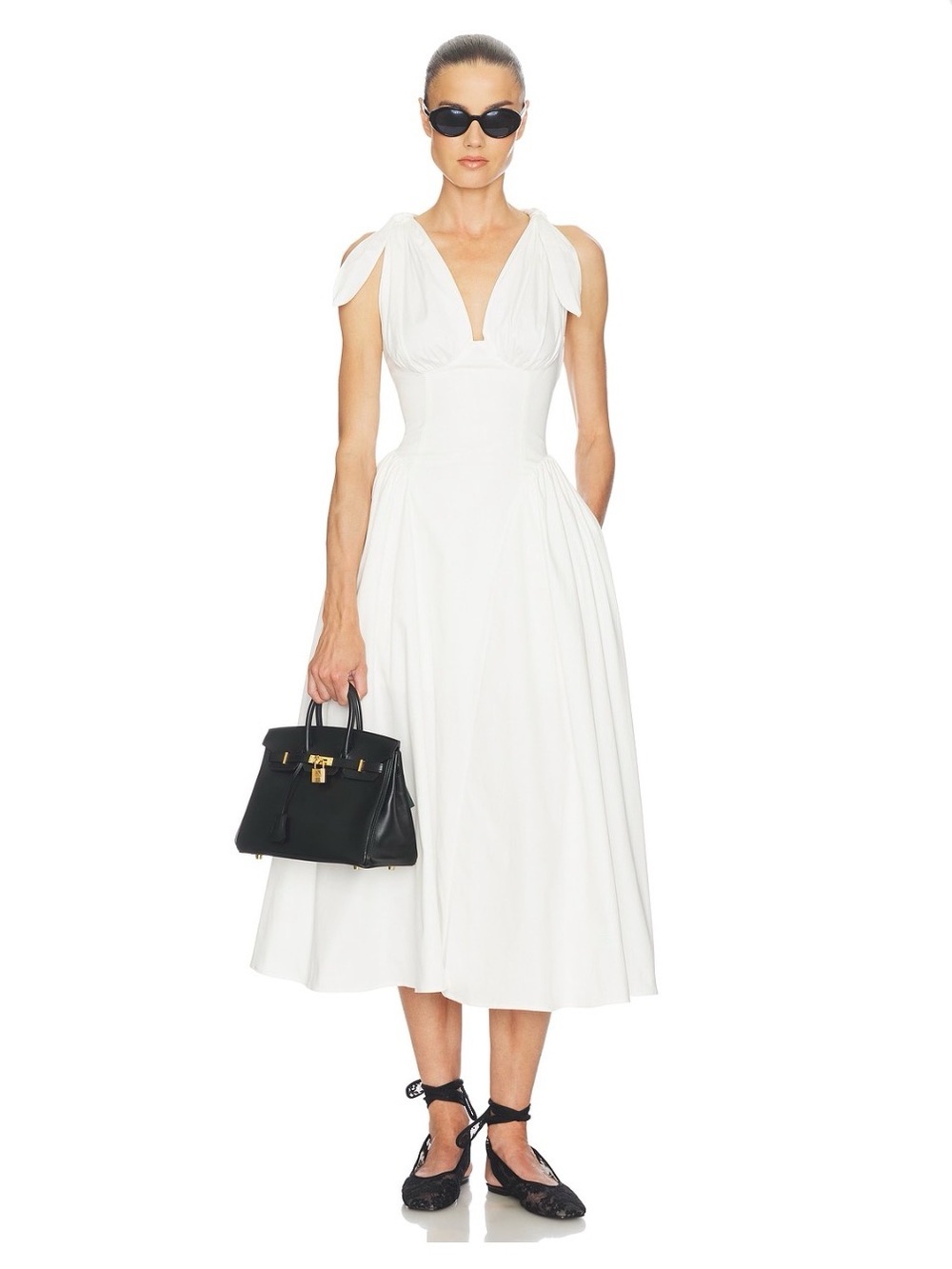 Brand new Helsa Fairweather Midi Dress in Stretch Cotton Sateen in Ivory